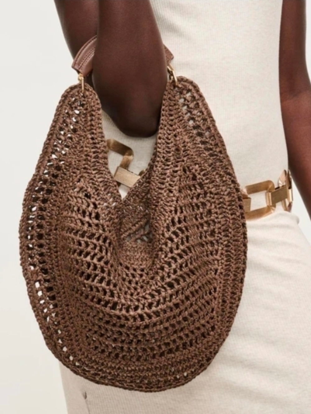 Urban Expressions Brown Woven Crescent Hobo with Padded Handle - Picture 9 of 16